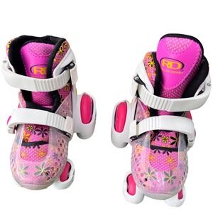 Roller Derby Fun Roll Roller Skates Kids 7-11 Pink Excellent Adjustable Floral